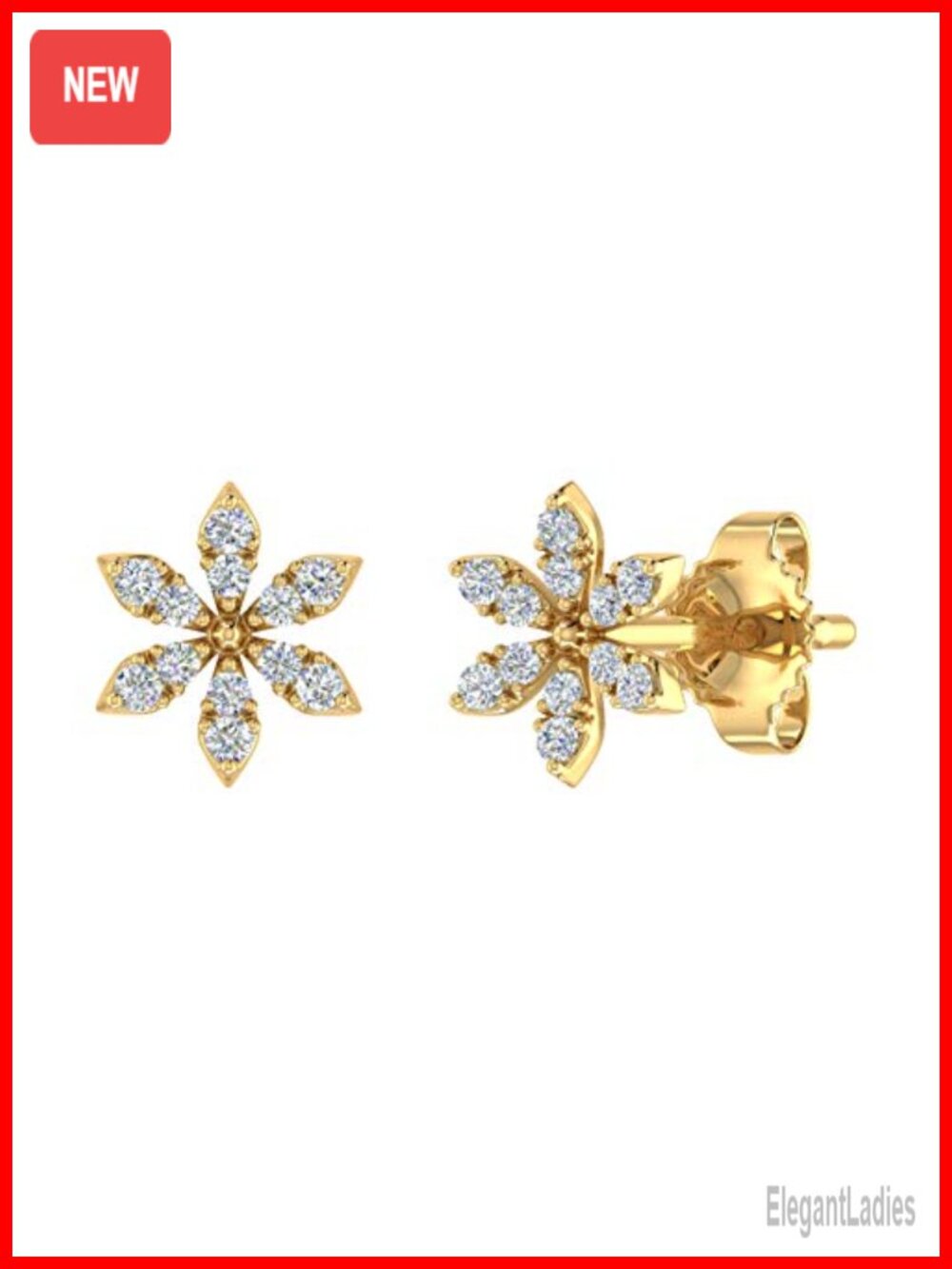 10K Yellow Gold Floral Diamond Stud Earrings 0.07 Ct